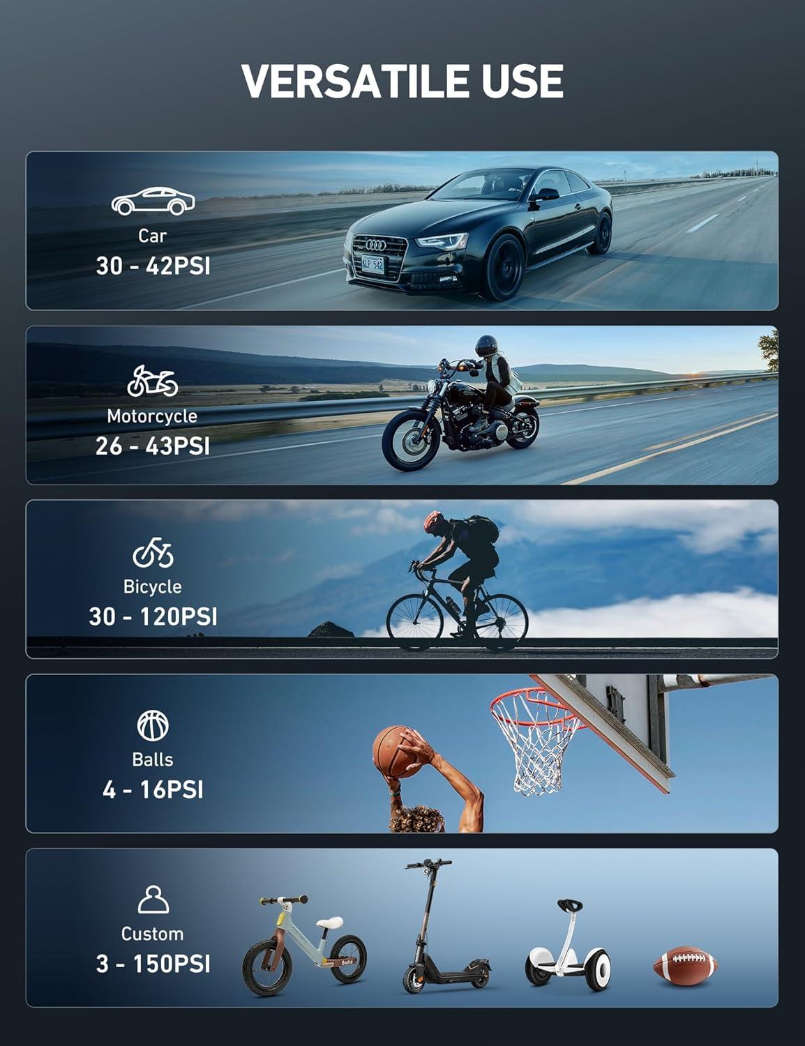 image:imageAstroAI Tire Inflator L7S Portable Air Compressor Cordless Bike Pump with Digital Dual Values Display 150 PSI Car Tires Pump with LED Lights Air Pump for Cars Motorcycles Bikes Balls BlueOrange