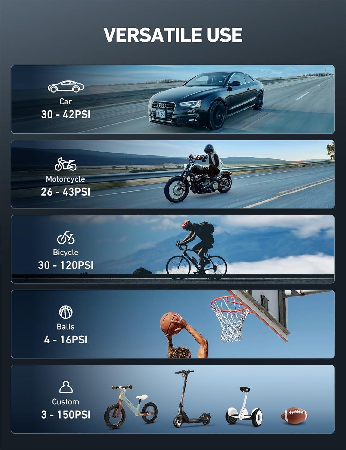 image:imageAstroAI Tire Inflator L7S Portable Air Compressor Cordless Bike Pump with Digital Dual Values Display 150 PSI Car Tires Pump with LED Lights Air Pump for Cars Motorcycles Bikes Balls BlueGreen