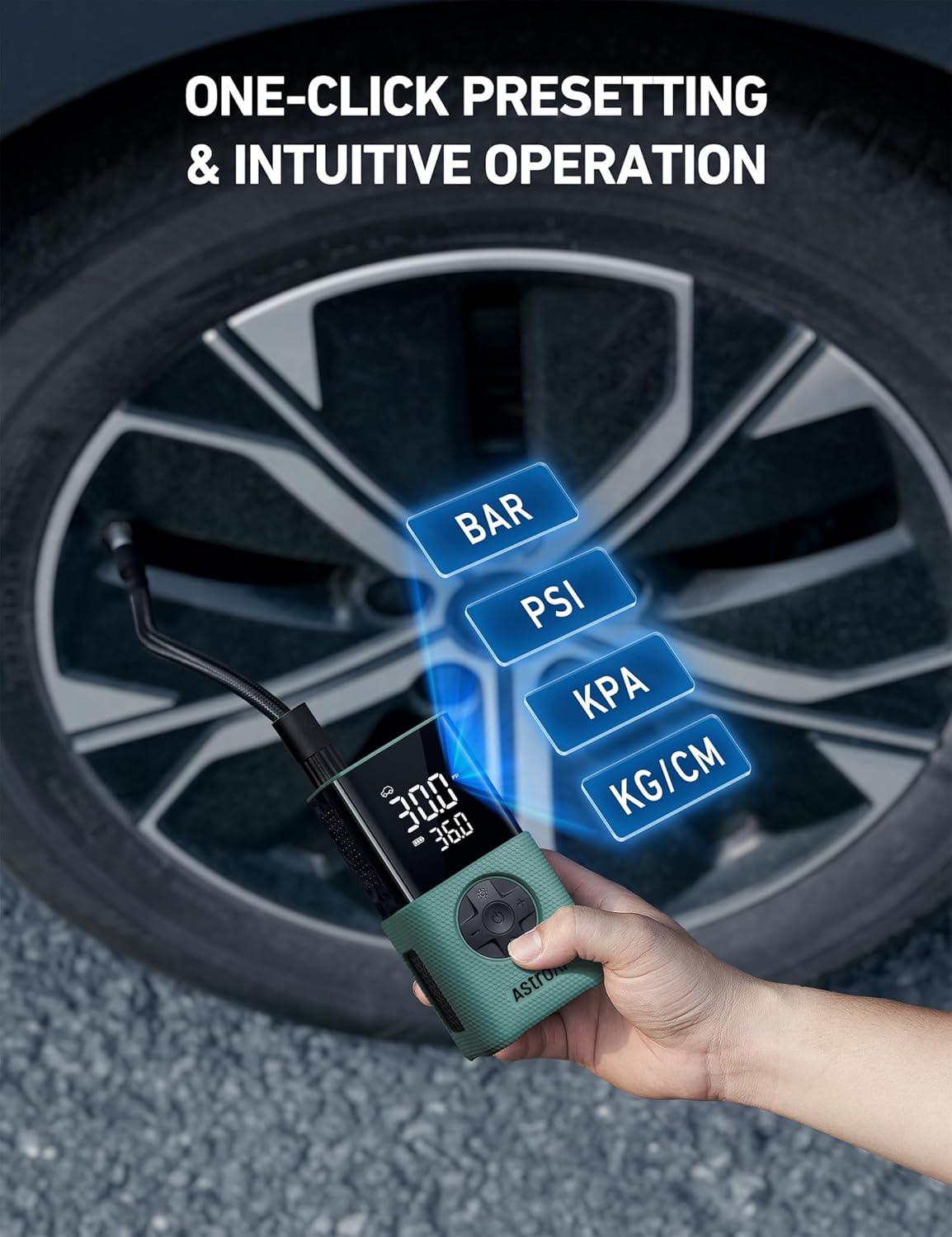 image:imageAstroAI Tire Inflator L7S Portable Air Compressor Cordless Bike Pump with Digital Dual Values Display 150 PSI Car Tires Pump with LED Lights Air Pump for Cars Motorcycles Bikes Balls BlueGreen