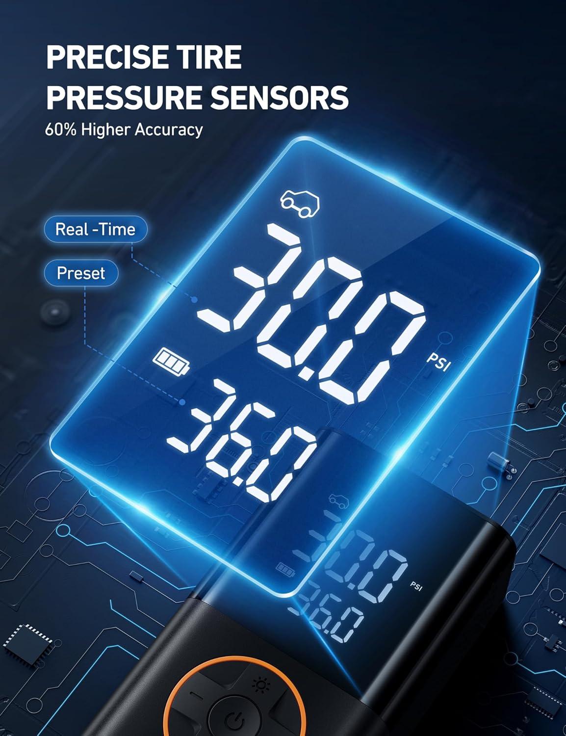 image:imageAstroAI Tire Inflator L7S Portable Air Compressor Cordless Bike Pump with Digital Dual Values Display 150 PSI Car Tires Pump with LED Lights Air Pump for Cars Motorcycles Bikes Balls BlueOrange