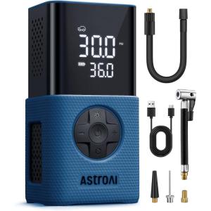 AstroAI Tire Inflator L7S Portable Air Compressor Cordless Bike Pump with Digital Dual Values Display, 150 PSI Car Tires Pump with LED Lights Air Pump for Cars, Motorcycles, Bikes, Balls Blue(Blue)