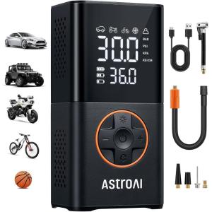 AstroAI Tire Inflator L7S Portable Air Compressor Cordless Bike Pump with Digital Dual Values Display, 150 PSI Car Tires Pump with LED Lights Air Pump for Cars, Motorcycles, Bikes, Balls Blue(Orange)