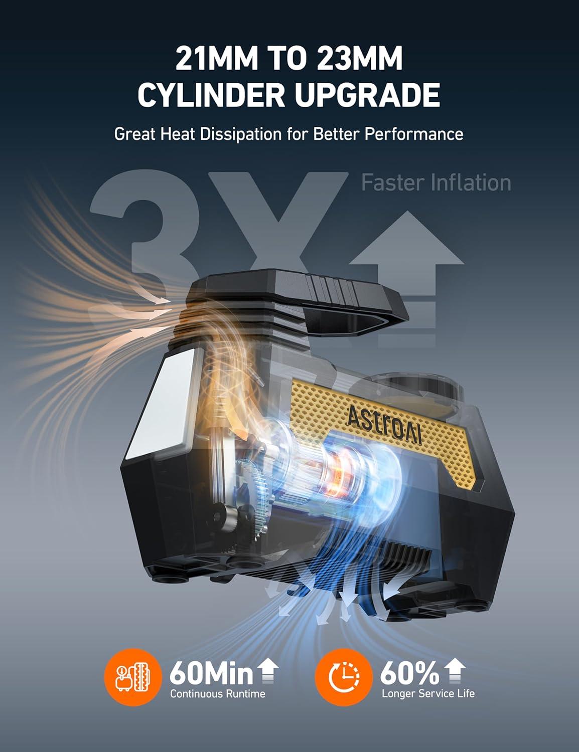 image:imageAstroAI H2 Pro Tire Inflator Portable Air Compressor Fully Upgraded Cordless Tire Inflator with DC 12V amp Battery Dual Power Supplies Fast Inflation Air Pump for Car Tires Motorcycles YellowLight Yellow