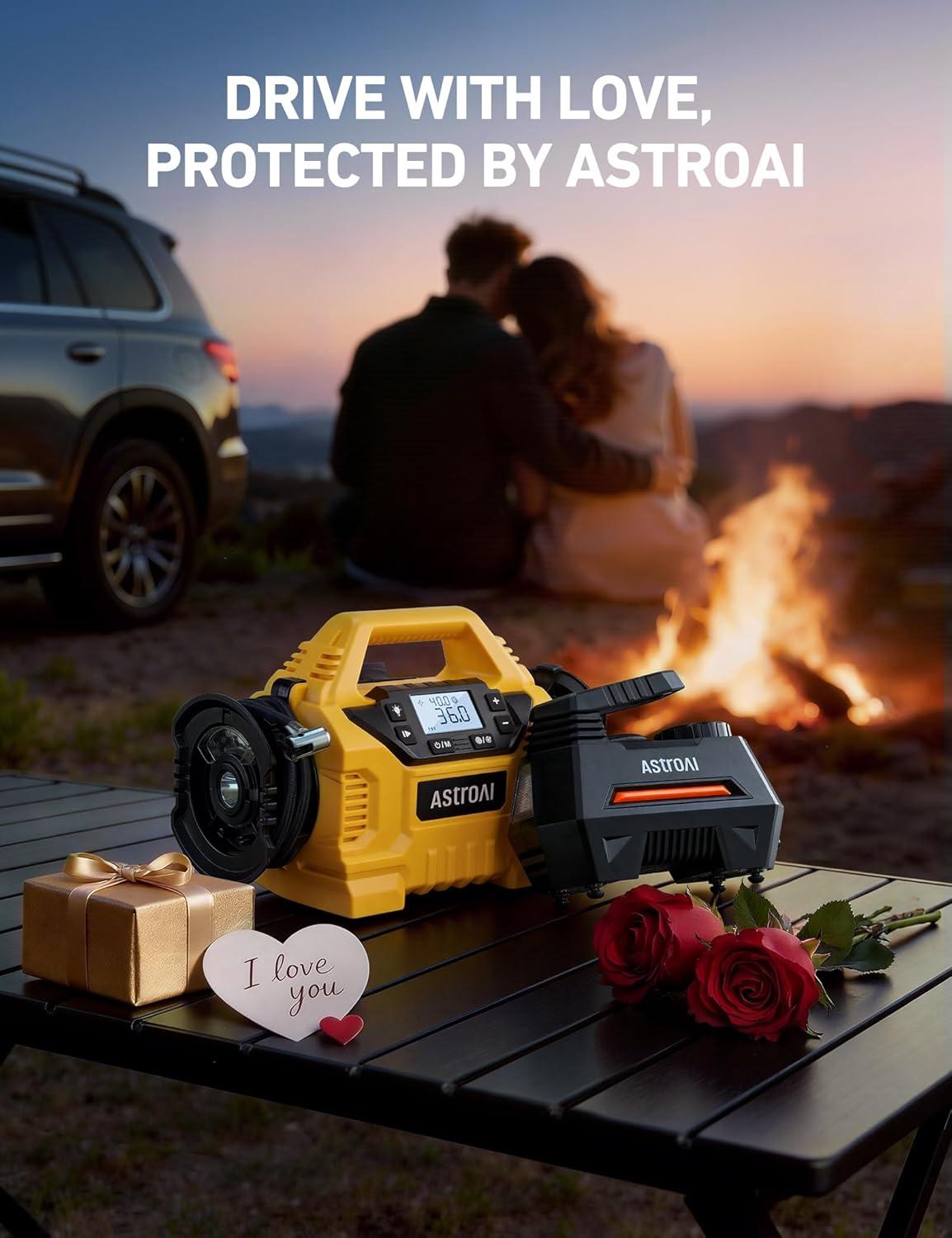 image:imageAstroAI H2 Pro Tire Inflator Portable Air Compressor Fully Upgraded Cordless Tire Inflator with DC 12V amp Battery Dual Power Supplies Fast Inflation Air Pump for Car Tires Motorcycles YellowOrange