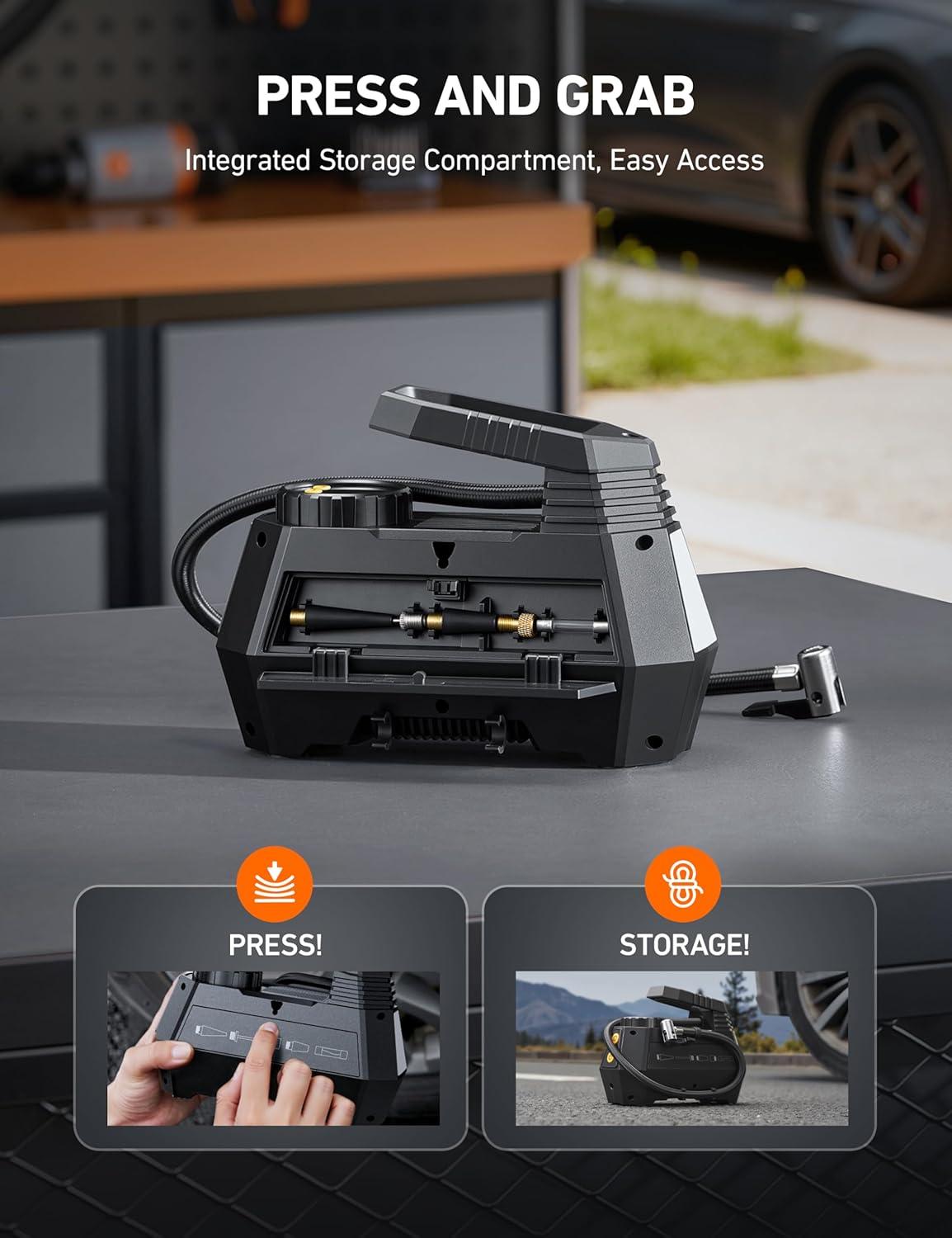 image:imageAstroAI H2 Pro Tire Inflator Portable Air Compressor Fully Upgraded Cordless Tire Inflator with DC 12V amp Battery Dual Power Supplies Fast Inflation Air Pump for Car Tires Motorcycles YellowLight Yellow