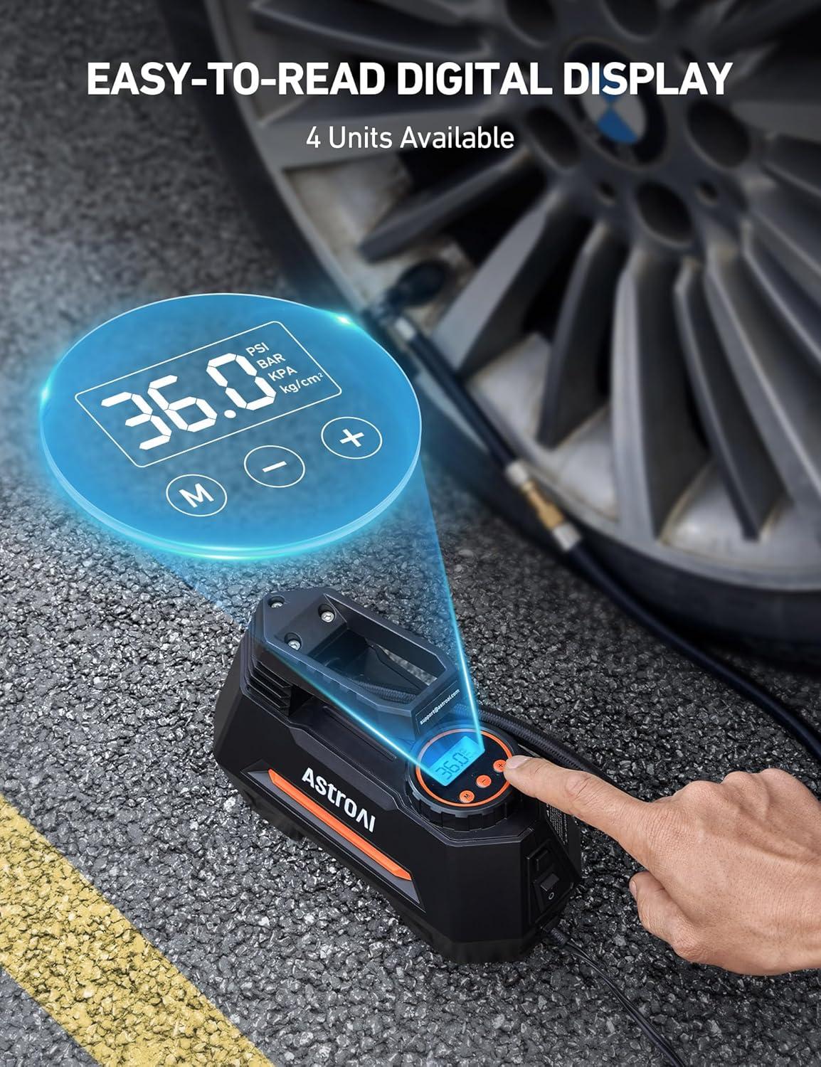 image:imageAstroAI H2 Pro Tire Inflator Portable Air Compressor Fully Upgraded Cordless Tire Inflator with DC 12V amp Battery Dual Power Supplies Fast Inflation Air Pump for Car Tires Motorcycles YellowOrange