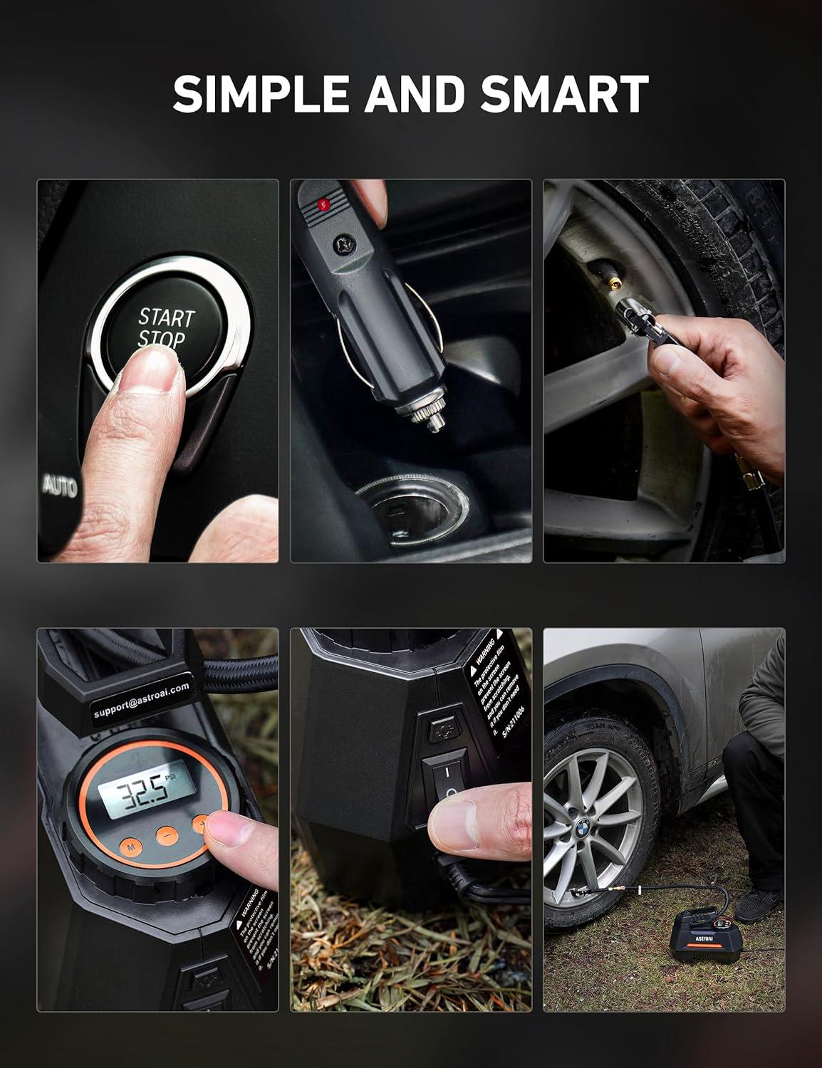 image:imageAstroAI H2 Pro Tire Inflator Portable Air Compressor Fully Upgraded Cordless Tire Inflator with DC 12V amp Battery Dual Power Supplies Fast Inflation Air Pump for Car Tires Motorcycles YellowOrange