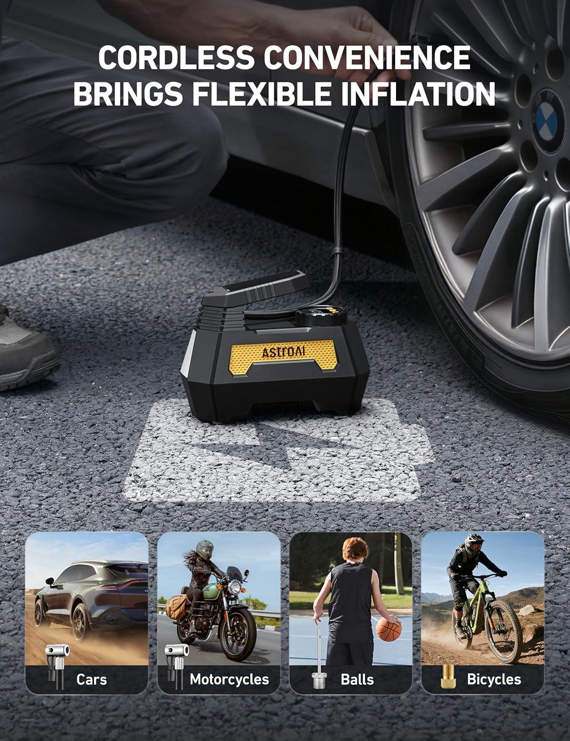 image:imageAstroAI H2 Pro Tire Inflator Portable Air Compressor Fully Upgraded Cordless Tire Inflator with DC 12V amp Battery Dual Power Supplies Fast Inflation Air Pump for Car Tires Motorcycles YellowLight Yellow
