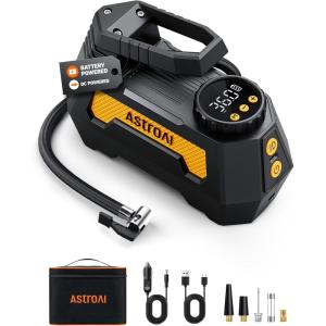AstroAI H2 Pro Tire Inflator Portable Air Compressor Fully Upgraded Cordless Tire Inflator with DC 12V & Battery Dual Power Supplies Fast Inflation Air Pump for Car Tires Motorcycles Yellow(Yellow)