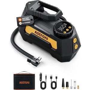 AstroAI H2 Pro Tire Inflator Portable Air Compressor Fully Upgraded Cordless Tire Inflator with DC 12V & Battery Dual Power Supplies Fast Inflation Air Pump for Car Tires Motorcycles Yellow(Light Yellow)