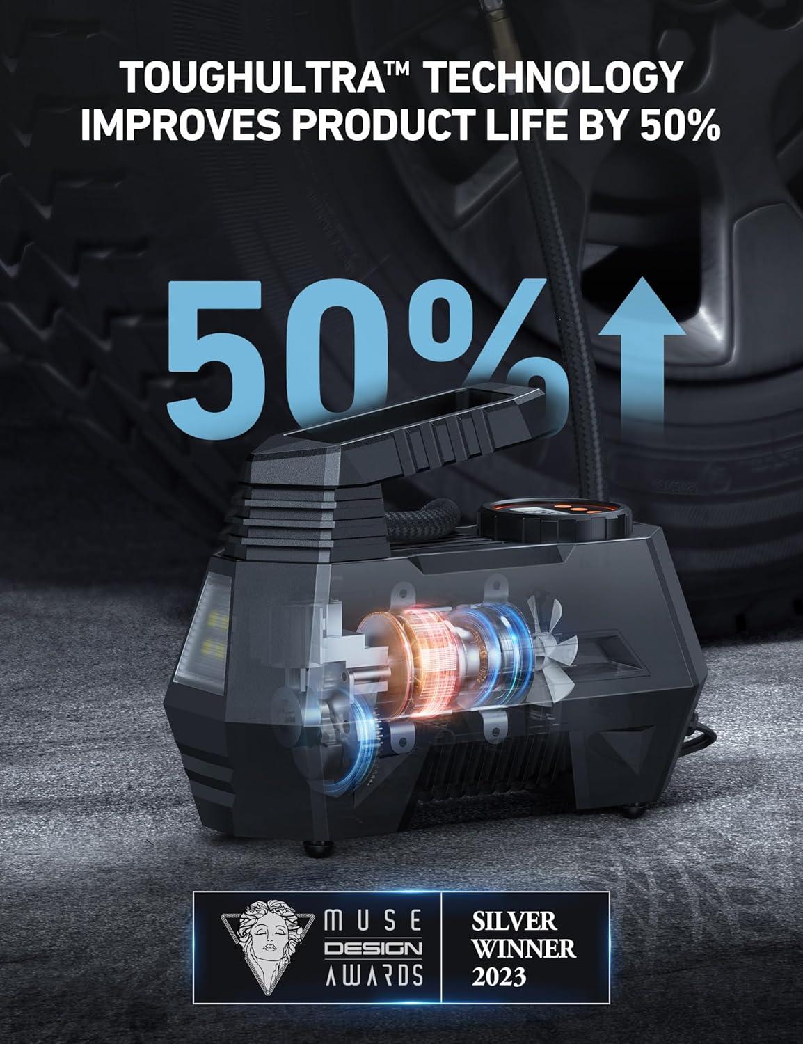 image:imageAstroAI Tire Inflator Portable Air Compressor Air Pump for Car TiresCar Accessories 98Ft Cord12V DCPowered Auto Pump with Digital Pressure Gauge Emergency LED Light for Bicycle Balloons OrangeOrange