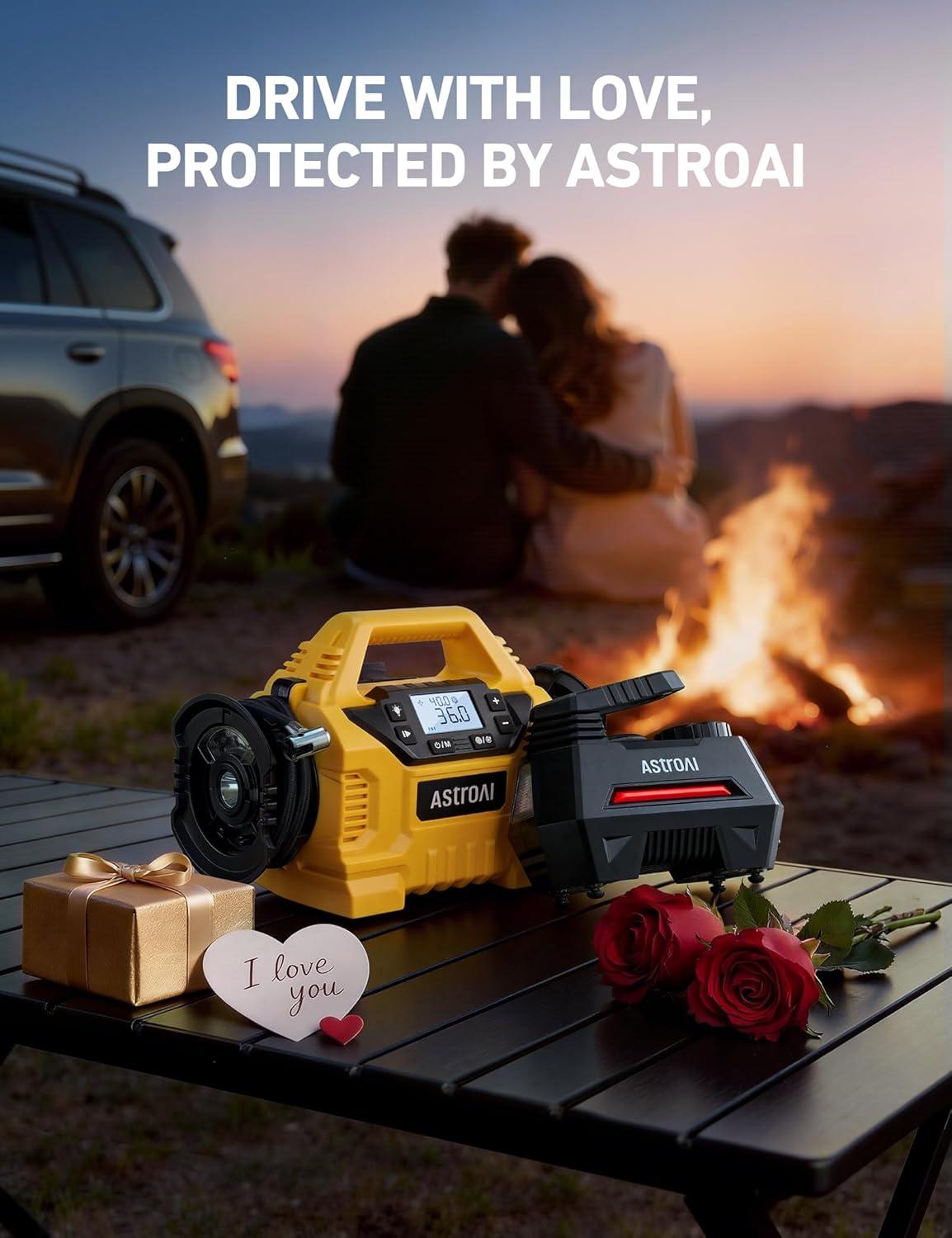 image:imageAstroAI Tire Inflator Portable Air Compressor Air Pump for Car TiresCar Accessories 98Ft Cord12V DCPowered Auto Pump with Digital Pressure Gauge Emergency LED Light for Bicycle Balloons OrangeRed
