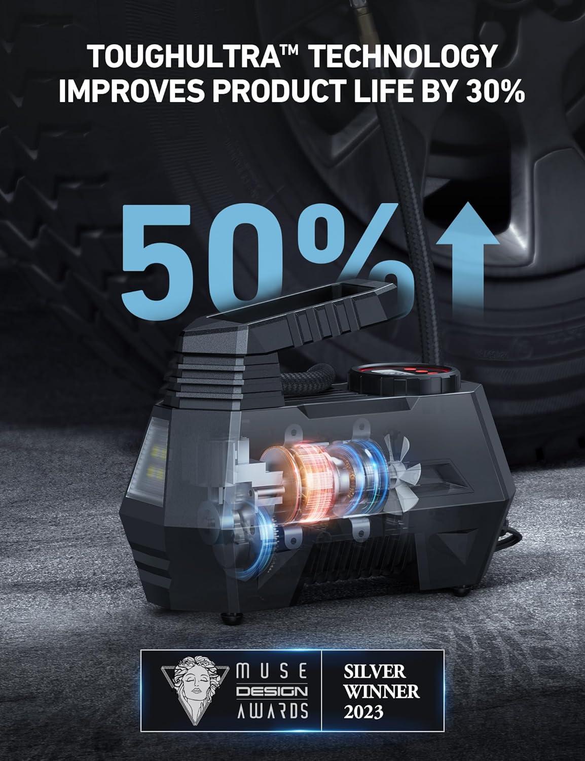 image:imageAstroAI Tire Inflator Portable Air Compressor Air Pump for Car TiresCar Accessories 98Ft Cord12V DCPowered Auto Pump with Digital Pressure Gauge Emergency LED Light for Bicycle Balloons OrangeRed