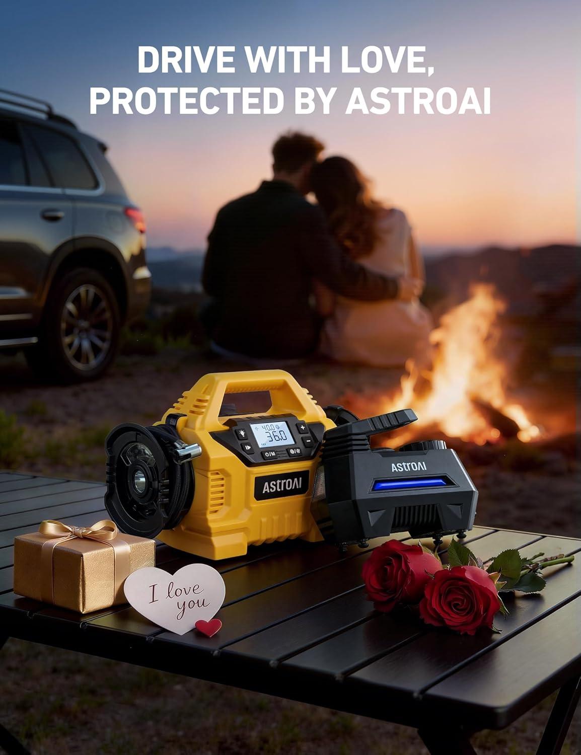 image:imageAstroAI Tire Inflator Portable Air Compressor Air Pump for Car TiresCar Accessories 98Ft Cord12V DCPowered Auto Pump with Digital Pressure Gauge Emergency LED Light for Bicycle Balloons OrangeBlue