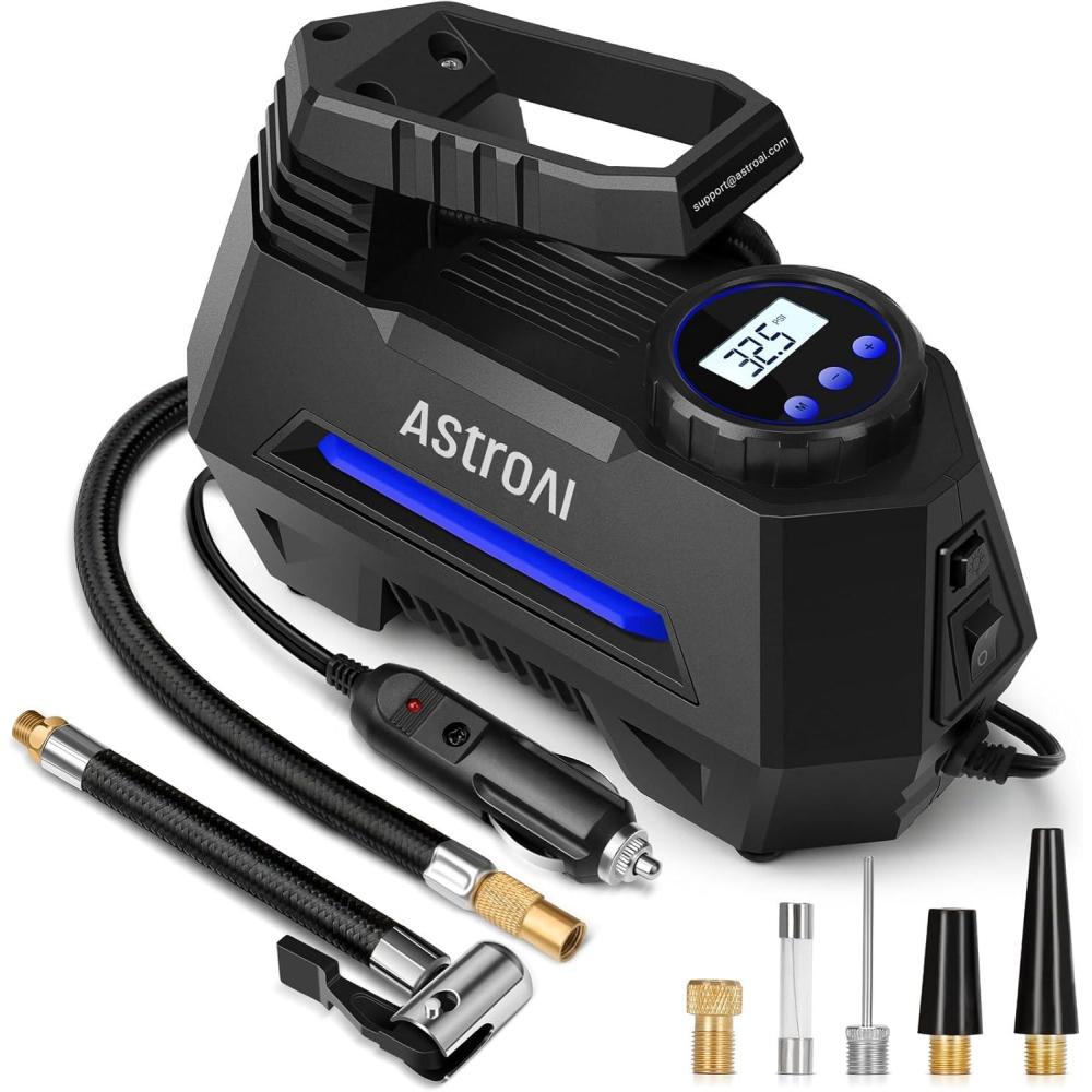 image:imageAstroAI Tire Inflator Portable Air Compressor Air Pump for Car TiresCar Accessories 98Ft Cord12V DCPowered Auto Pump with Digital Pressure Gauge Emergency LED Light for Bicycle Balloons OrangeBlue