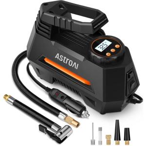 AstroAI Tire Inflator Portable Air Compressor Air Pump for Car Tires-Car Accessories, 9.8Ft Cord-12V DC-Powered Auto Pump with Digital Pressure Gauge, Emergency LED Light for Bicycle, Balloons, Orange(Orange)