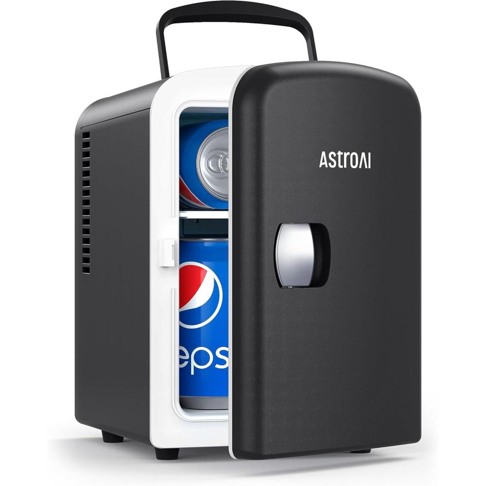 image:imageAstroAI Mini Fridge 4 Liter6 Can ACDC Portable Thermoelectric Cooler Refrigerators for Skincare Beverage Food Home Office and Car ETL Listed Black