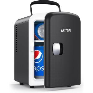 AstroAI Mini Fridge, 4 Liter/6 Can AC/DC Portable Thermoelectric Cooler Refrigerators for Skincare, Beverage, Food, Home, Office and Car, ETL Listed (Black)