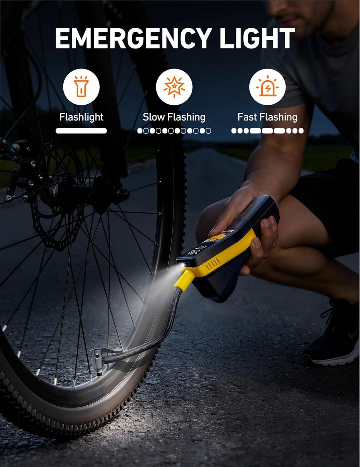 image:imageAstroAI 150 PSI Tire Inflator Portable Air Compressor for Car Tires Cordless Bike Pump with LCD Display Auto ShutOff 5 Modes Air Pump for Car Motorcycle Bicycle Balls LED Light amp Storage Design