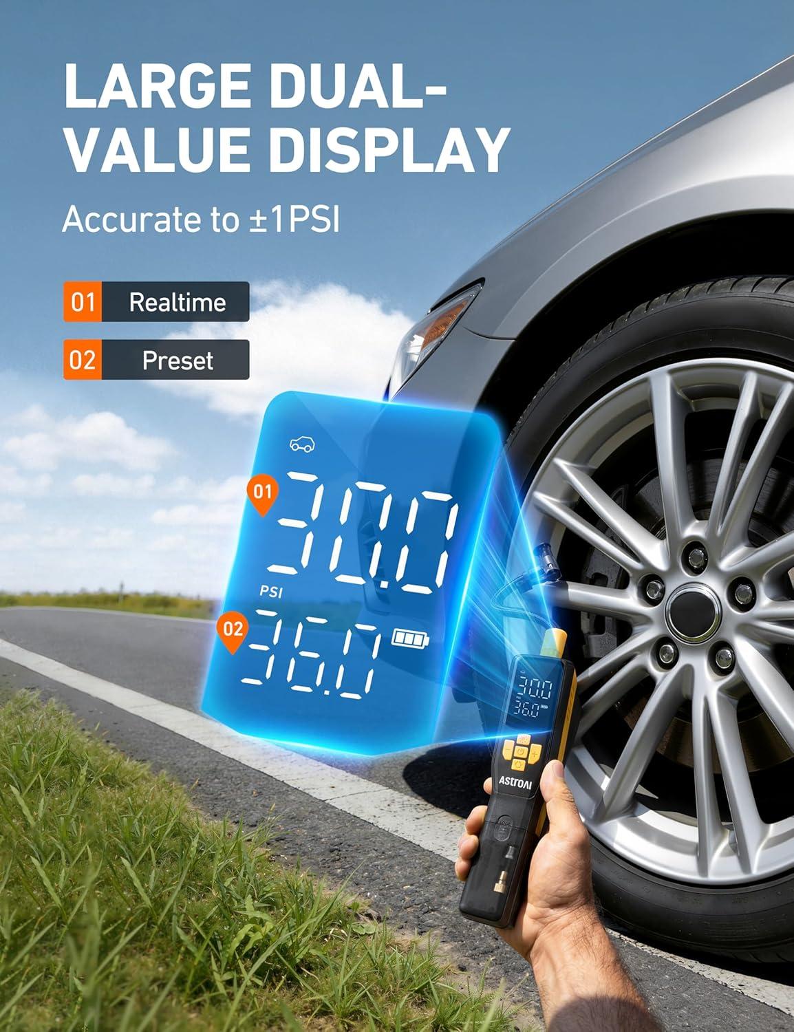 image:imageAstroAI 150 PSI Tire Inflator Portable Air Compressor for Car Tires Cordless Bike Pump with LCD Display Auto ShutOff 5 Modes Air Pump for Car Motorcycle Bicycle Balls LED Light amp Storage Design