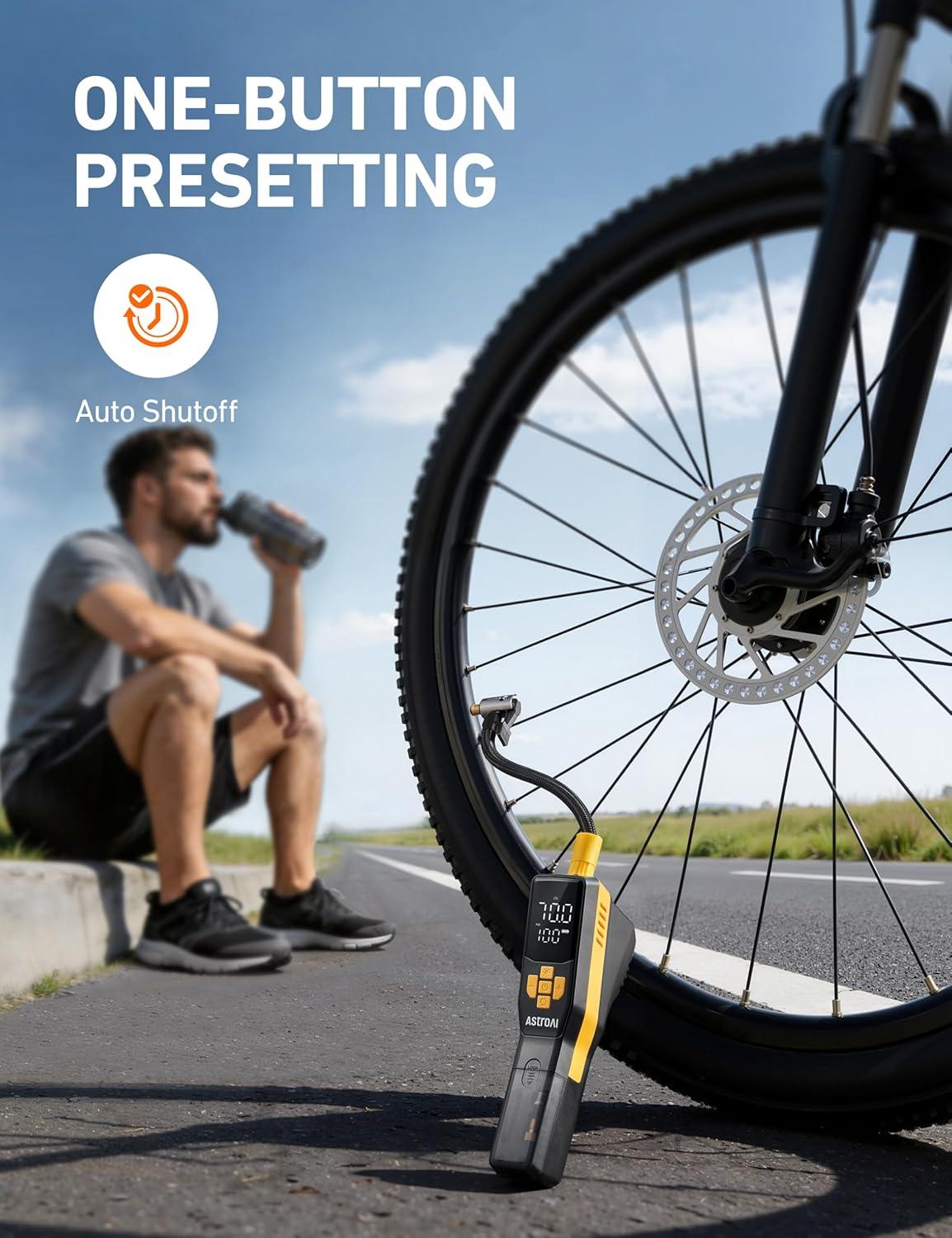 image:imageAstroAI 150 PSI Tire Inflator Portable Air Compressor for Car Tires Cordless Bike Pump with LCD Display Auto ShutOff 5 Modes Air Pump for Car Motorcycle Bicycle Balls LED Light amp Storage Design
