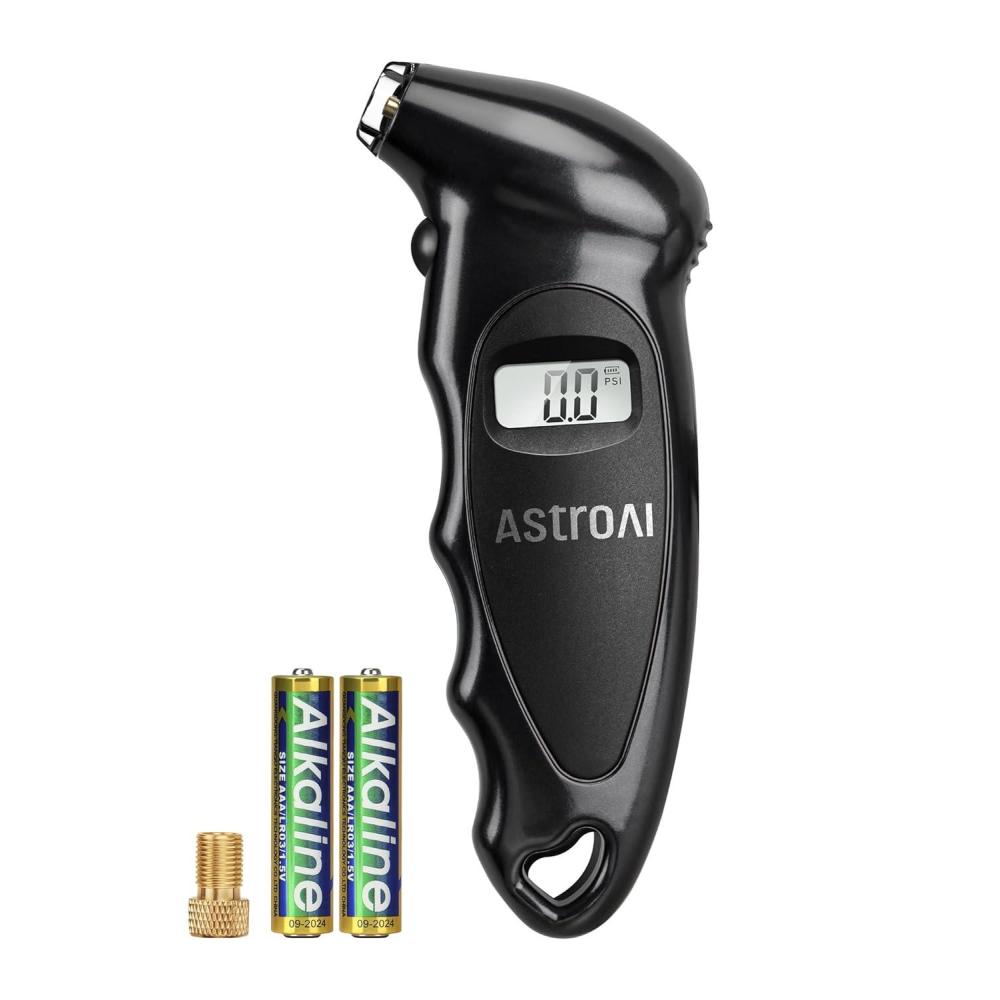 image:imageAstroAI Digital Tire Pressure Gauge with Replaceable AAA Batteries 0150PSI Accurate in 01 Increments Tire Gauge with Backlit LCD Presta Valve Adaptor 4 Units for Car Truck Bicycle Black 2packBlack