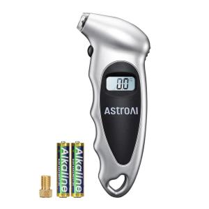 AstroAI Digital Tire Pressure Gauge with Replaceable AAA Batteries 0-150PSI, Accurate in 0.1 Increments, Tire Gauge with Backlit LCD, Presta Valve Adaptor, 4 Units for Car Truck Bicycle, Black, 2pack(Silver)