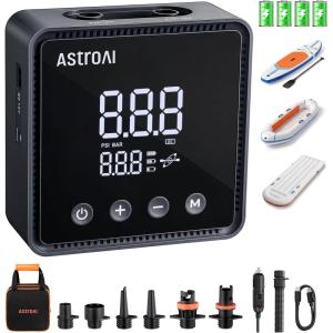 AstroAI P3 Electric Paddle Board Pump, 20PSI Rechargeable SUP Pump for Paddleboard with Battery & 12V DC, Dual Stage Inflation & Deflation and Auto-Off SUP Air Pump for Kayak, Tent, Boat(Black)
